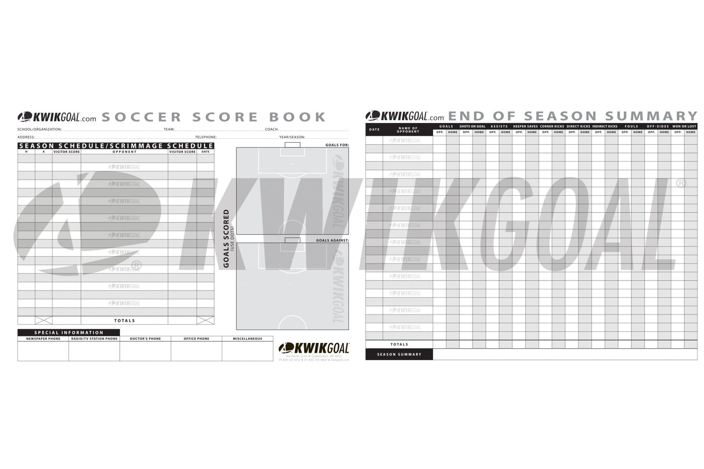 Kwik Goal Soccer Scorebook